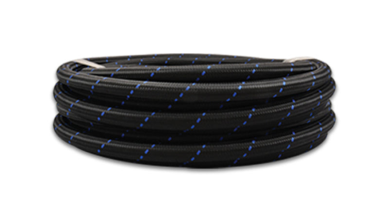 Vibrant -6 AN Two-Tone Black/Blue Nylon Braided Flex Hose (20 foot roll)