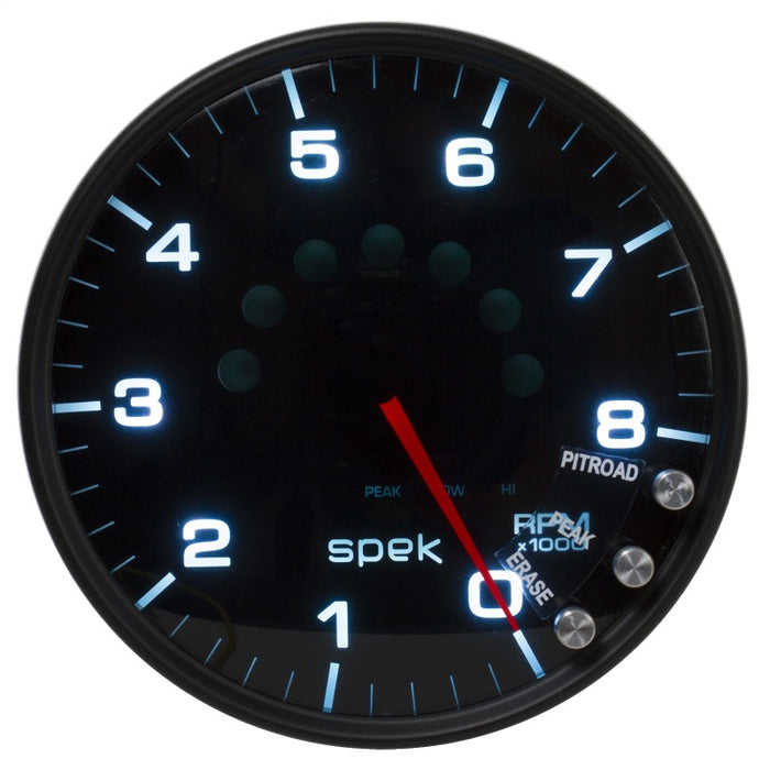 Autometer Spek-Pro Gauge Tachometer 5in 8K Rpm W/Shift Light & Peak Mem Black/Smoke/Black