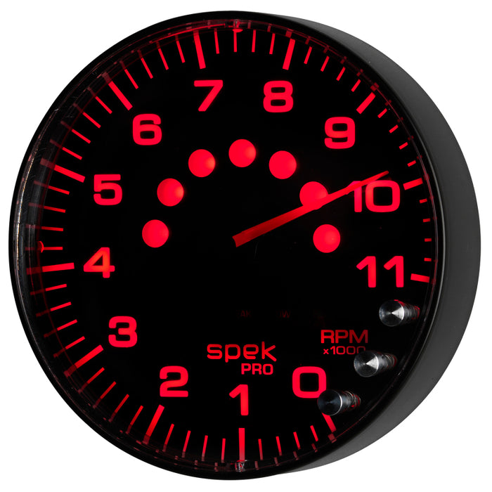 Autometer Spek-Pro Gauge Tachometer 5in 11K Rpm W/Shift Light & Peak Mem Black/Black