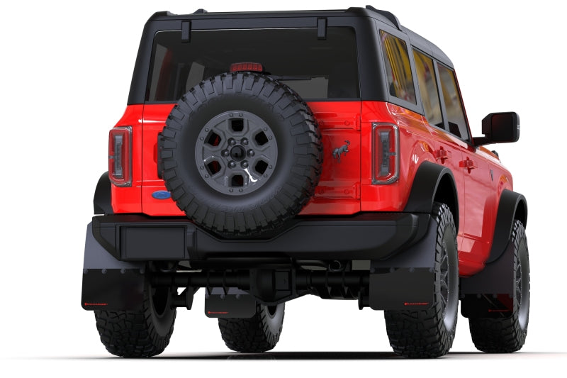 Rally Armor 21-24 Ford Bronco (Plstc Bmpr + RR - NO Rptr/Sprt) Blk Mud Flap w/Cy Orange Logo