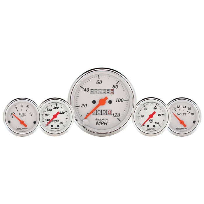 AutoMeter Gauge Kit 5 Pc. 3-1/8in. & 2-1/16in. Mech. Speedo. Wtmp & Oilp Arctic Wht