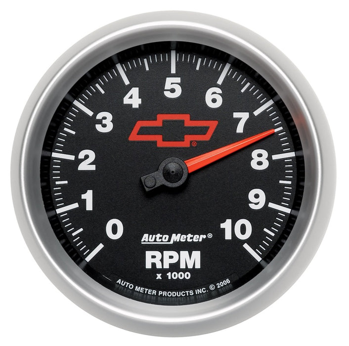 AutoMeter Gauge Tachometer 3-3/8in. 10K RPM In-Dash Chevy Red Bowtie Black