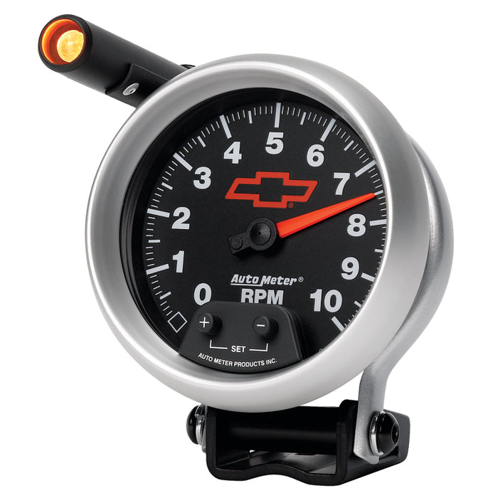 Autometer GM Red Bowtie Black 3-3/4in 0-10000 RPM Pedestal Mount Tachometer Quick-Lite