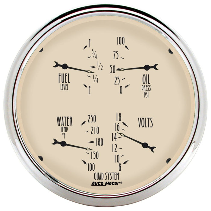 AutoMeter Gauge Quad 5in. 240 Ohm(e) to 33 Ohm(f) Elec Antique Beige