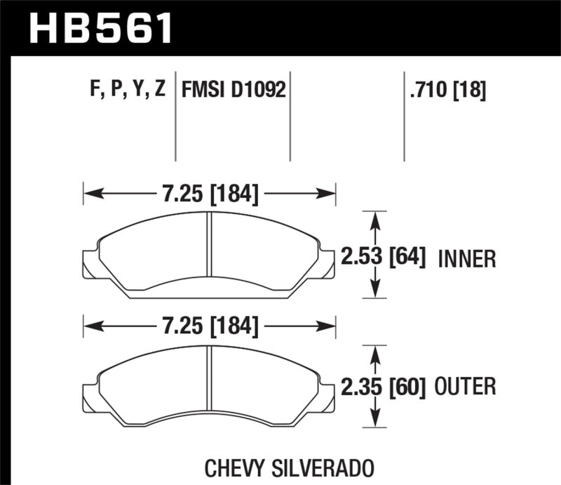 Hawk Cadillac / Chev Avalanche/Silverado/Suburban/Tahoe / GMC Sierra Yukon HPS Front Street Brake Pa