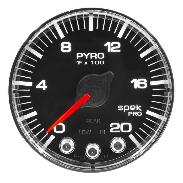 Autometer Spek-Pro Gauge Pyro. (Egt) 2 1/16in 2000f Stepper Motor W/Peak & Warn Blk/Chrm