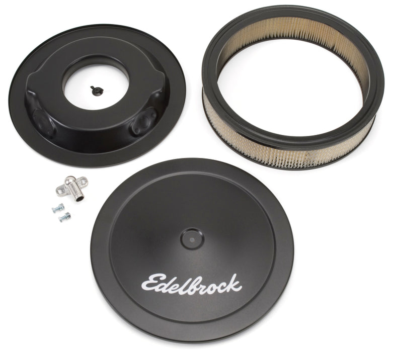 Edelbrock Air Cleaner Pro-Flo Series Round Steel Top Paper Element 14In Dia X 3 75In Dropped Base