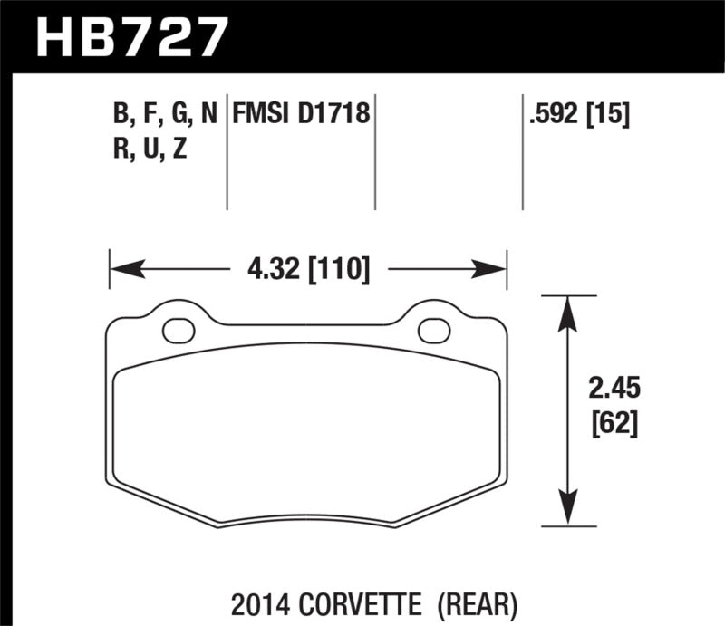 Hawk 2014 Chevrolet Corvette DTC-70 Rear Brake Pads