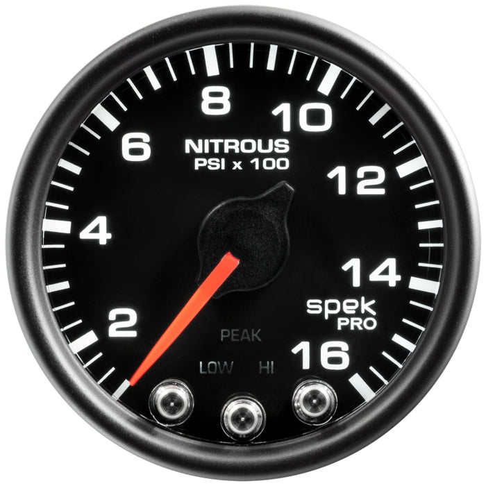 Autometer Spek-Pro Gauge Nitrous Press 2 1/16in 1600psi Stepper Motor W/Peak & Warn Blk/Blk