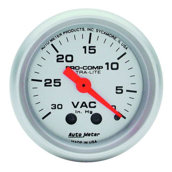 Autometer Ultra-Lite 52mm Mechanical Vacuum Gauge 30INHG