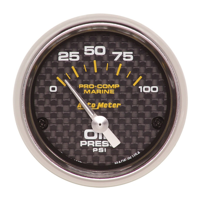 Autometer Marine Carbon Fiber 2-1/16in 100PSI Electric Oil Pressure Gauge