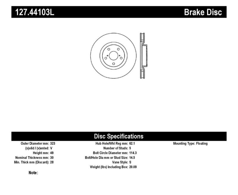 StopTech 5/93-98 Toyota Supra Turbo Left Front Slotted & Drilled Rotor