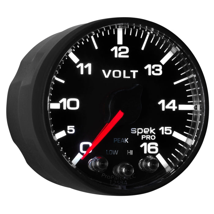 AutoMeter Gauge Voltmeter 2-1/16in. 16V Stepper Motor W/Peak & Warn Blk/Blk Spek-Pro