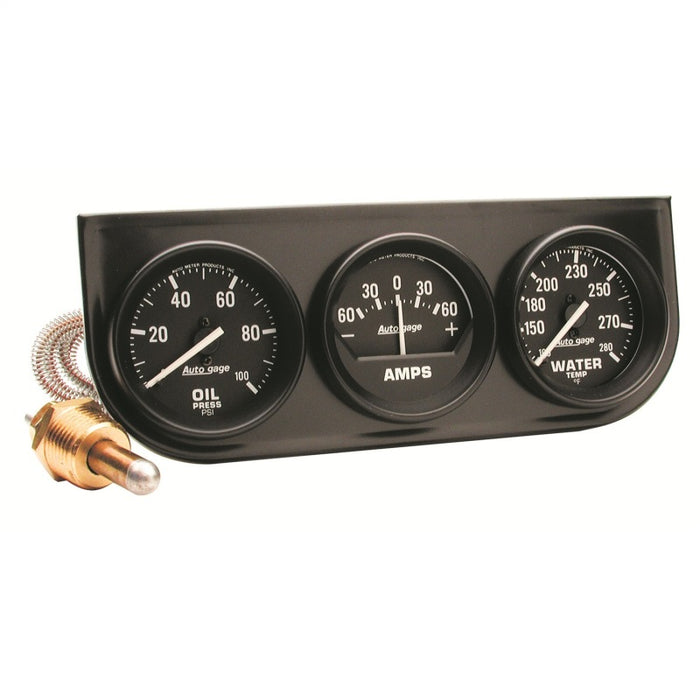 AutoMeter Gauge Console Oilp/Wtmp/Amp 2in. 100PSI/280 Deg. F/60A Blk Dial Blk Bzl Autogage