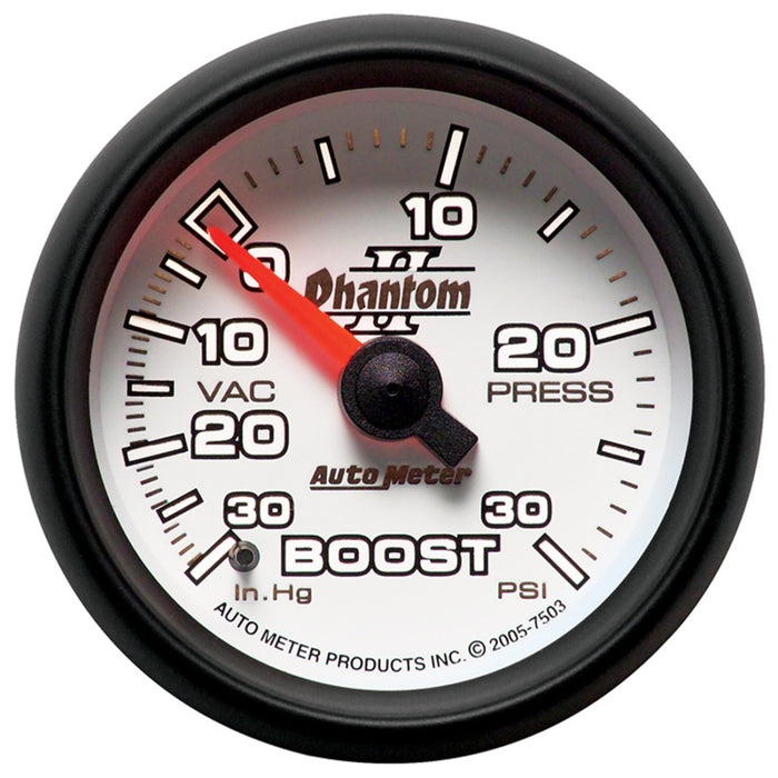 Autometer Phantom II 52.4mm Mechanical Vacuum / Boost Gauge 30 In. HG/30 PSI