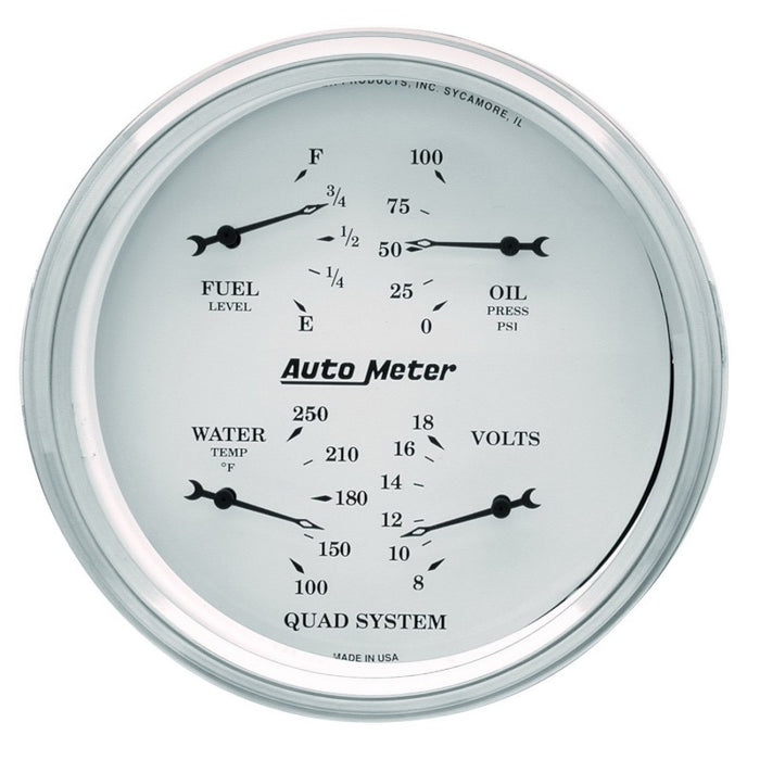 AutoMeter Gauge Quad 5in. 0 Ohm(e) to 90 Ohm(f)Elec Old Tyme White