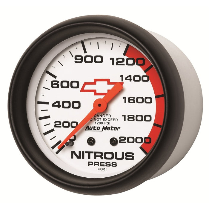 AutoMeter Gauge Nitrous Pressure 2-5/8in. 2000PSI Mechanical Chevy Red Bowtie White