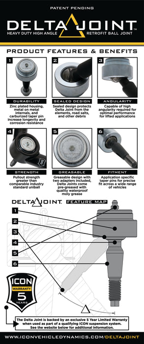 ICON 01-10 GM HD Tubular Upper Control Arm Delta Joint Kit