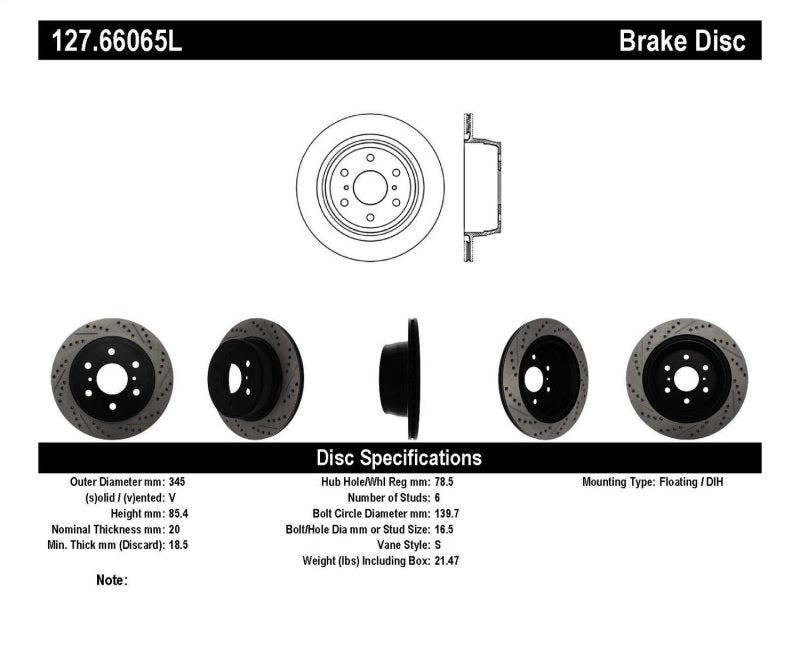 StopTech 07-10 GMC Sierra (w/ Rear Drum) / 07-09 GMC Yukon Rear Left Slotted & Drilled Rotor