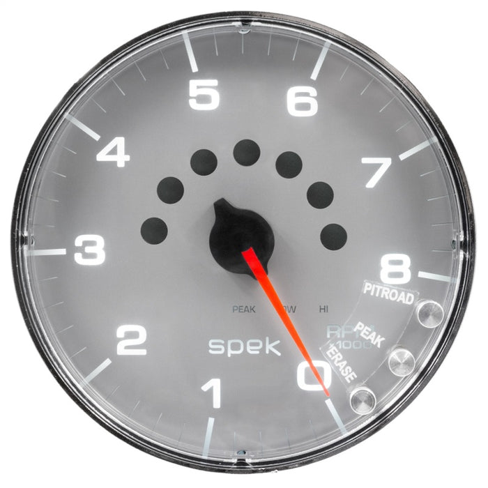 Autometer Spek-Pro Gauge Tachometer 5in 8K Rpm W/Shift Light & Peak Mem Silver/Chrome